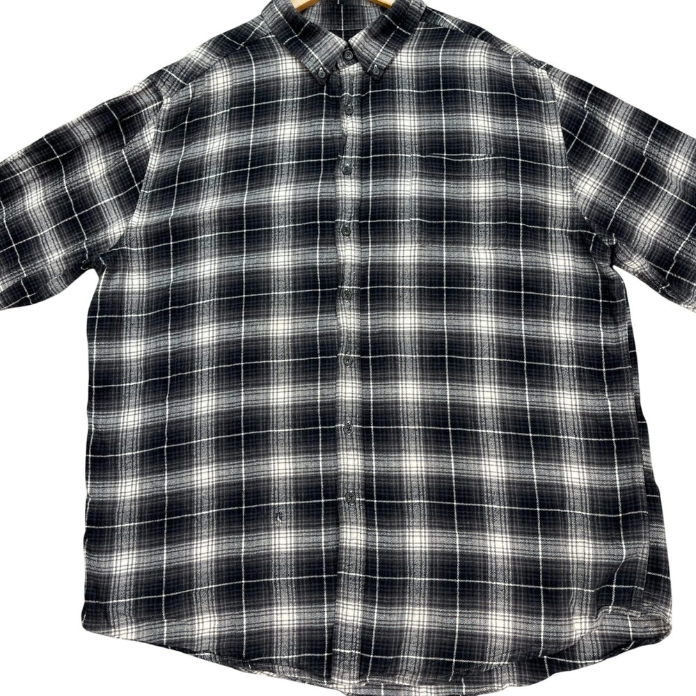 Croft Barrow Button Down Shirt Mens XL Black White Buffalo Check Flannel EUC